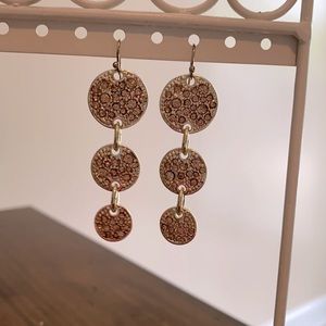 Gold three disc dangle earrings